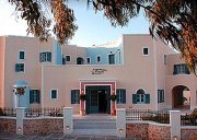 Aegean Plaza hotel, Kamari beach, Santorini island, Greece / hotel's entrance